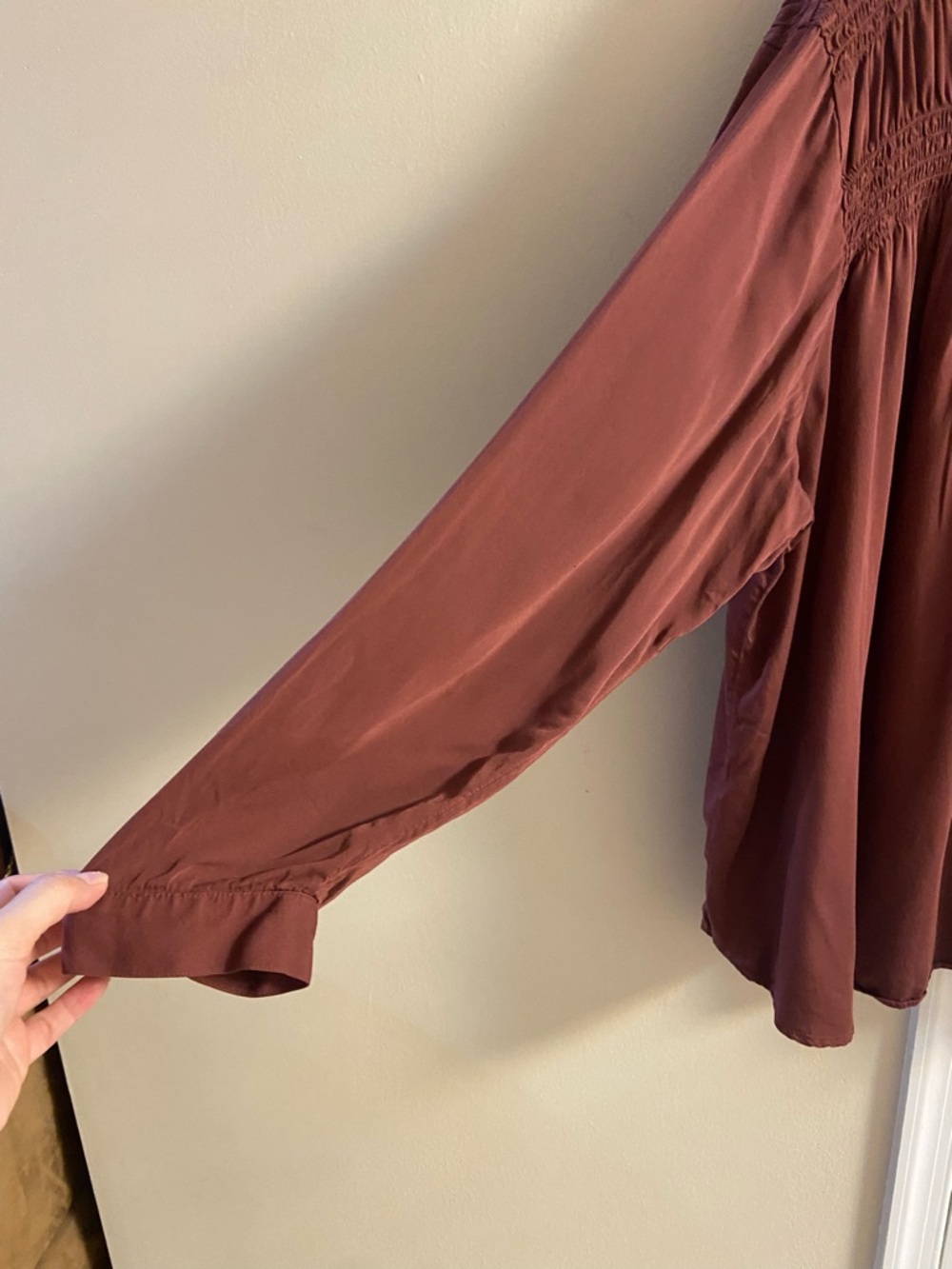 J Jill rust brown smocked flowy long sleeve blouse pop over 4X - Picture 5 of 9